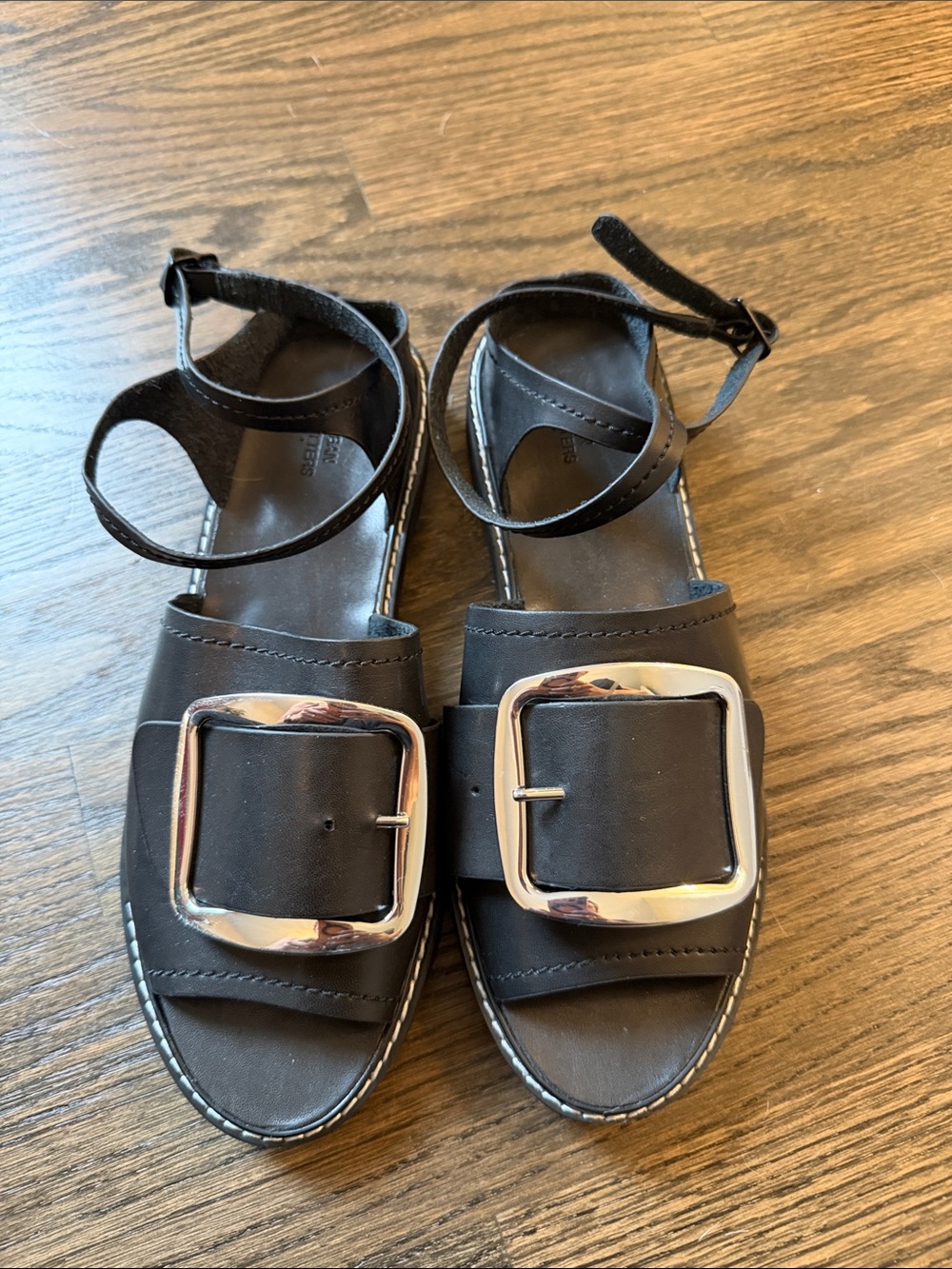 Urban Outfitters Black Ankle-Strap Sandals with Silver Buckles